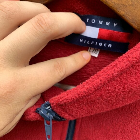 Vintage Tommy Hilfiger Fleece Jacket Large Red - Picture 5 of 6